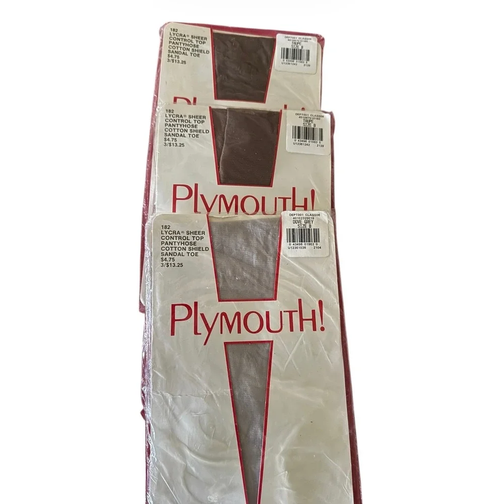 NWT Plymouth Lycra‎ Sheer Control Top Pantyhose Size B Two Taupe and One Grey